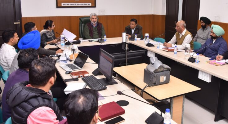 Food, Civil Supplies and Consumer Affairs Minister Lal Chand Kataruchak in a meeting held at the Anaj Bhawan to review the progress of the Ghar Ghar Muft Ration scheme