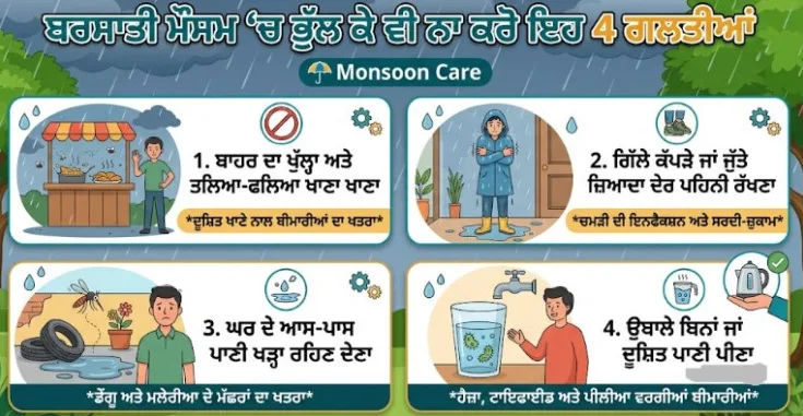 ਬਰਸਾਤੀ ਮੌਸਮ ‘ਚ ਭੁੱਲ ਕੇ ਵੀ ਨਾ ਕਰੋ ਇਹ 4 ਗਲਤੀਆਂ