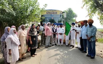 Cabinet Minister Harbhajan Singh ETO flags off the Chief Minister's pilgrimage bus from village Talwandi Dogran