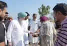 Speaker Sandhwan takes stock of the damage to crops due to natural disaster in village Khara