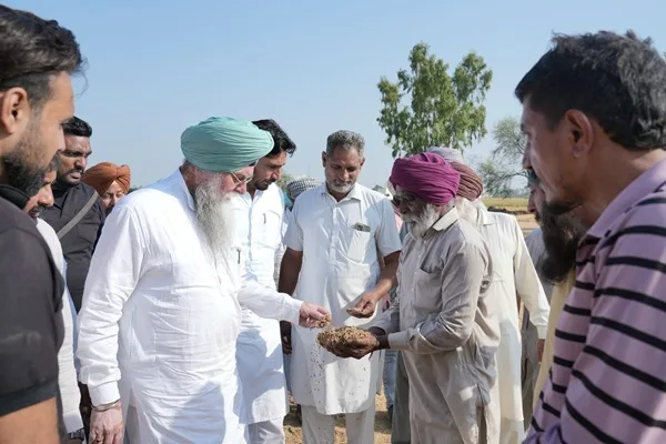 Speaker Sandhwan takes stock of the damage to crops due to natural disaster in village Khara
